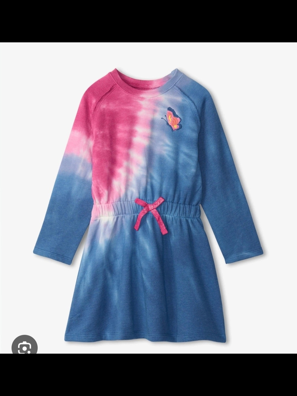 Hatley Pink and Blue Tie-Dye Long Sleeve Cotton Dress with Butterfly Patch Sz 8
